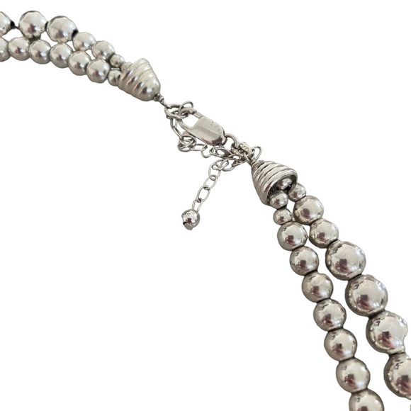 Sterling silver 925 chain beaded two strand draped necklace adjustable modernist - Picture 12 of 13